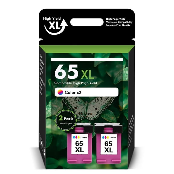 65XL Ink Cartridges Compatible for HP 65 65XL Color Ink for Envy 5055 5052 5058 Deskjet 3755 2655 2652 3722 2622 2624 2620 (2 Pack Tri-color)