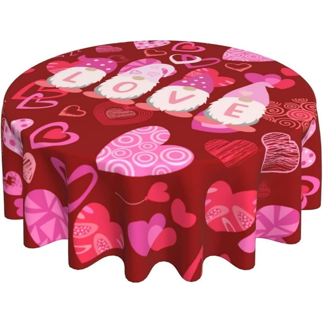 Nappe Rouge de la Saint-Valentin à Cœurs, 60 Pouces, Nappe de la Fête des Mères Imperméable, Nappe à Cœurs Réutilisable, Housse de Table Ronde pour Souper des Fêtes, Salle à Manger, Déco de Cuisine