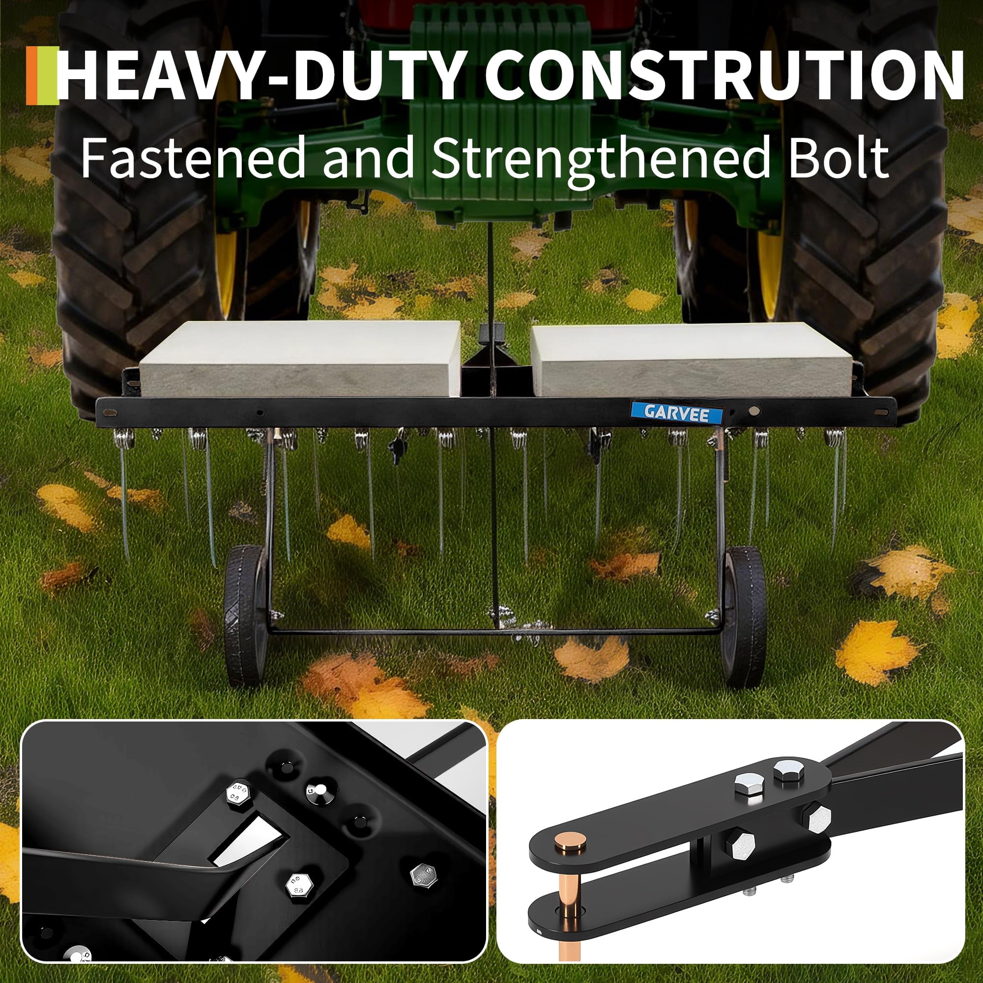 Heavy Duty Tow-Behind Lawn Dethatcher Rake – 40in, 20 Spring Steel Tines, Lawn Sweeper for ATV/Mower, Includes Gloves, Ideal for Garden & Farm, Black