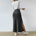 thumbnail image 6 of comerut Women Fall Winter Skirt High Waist Knitted Elastic Thick Warm Ankle Length Striped Slim Fit Split Hem Soft Sheath Lady Maxi Skirt, 6 of 8