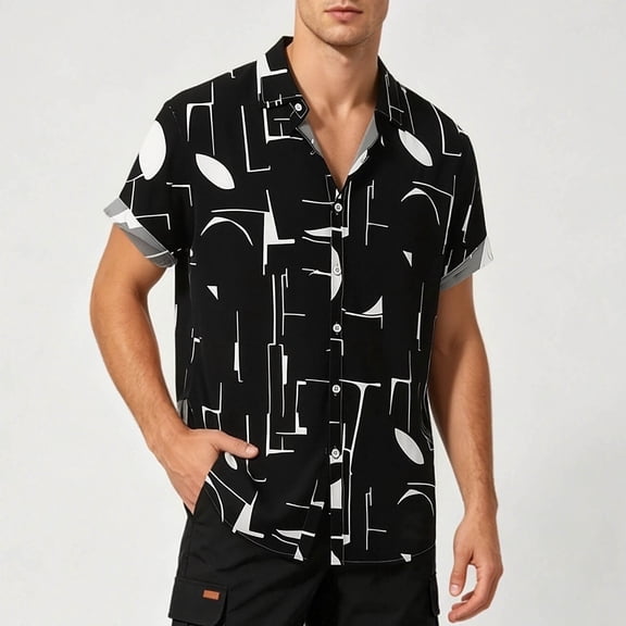 VgaVtl Button up Collared Shirts for Men Summer Short Sleeve Mens Shirts Retro Vacation Graphic Casual