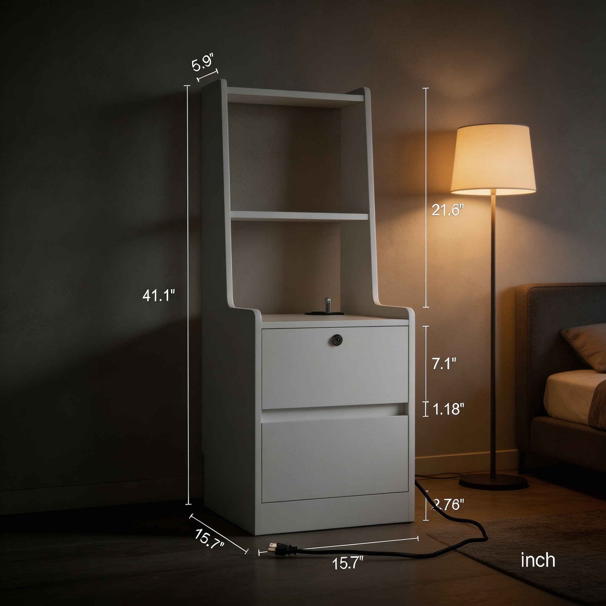 ANPPORT Modern White Smart Nightstands With Charging Station - Set Of 2