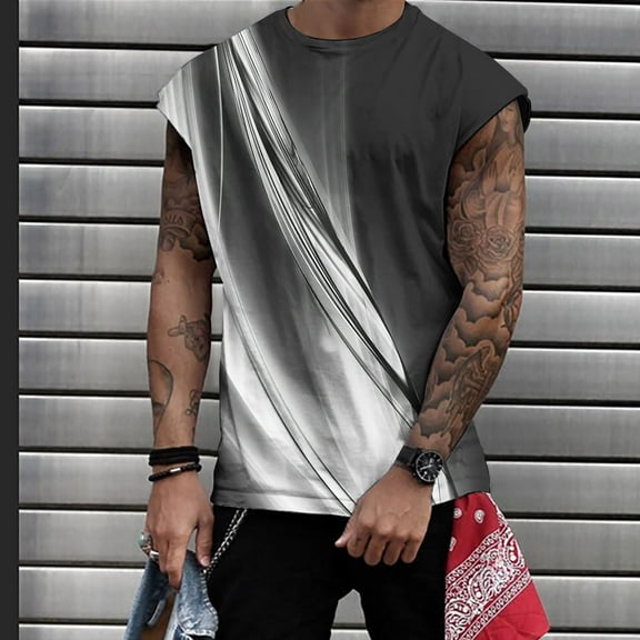 Titcea Tank Tops Men Graphic Printed Round Neck Sleeveless Vest Summer Outdoor Running Loose Comfortable Casual T Shirts