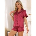 thumbnail image 2 of DARING DIVA Silky Short Sleeve Shorts Button Down  Satin Pajamas Set L Claret, 2 of 6