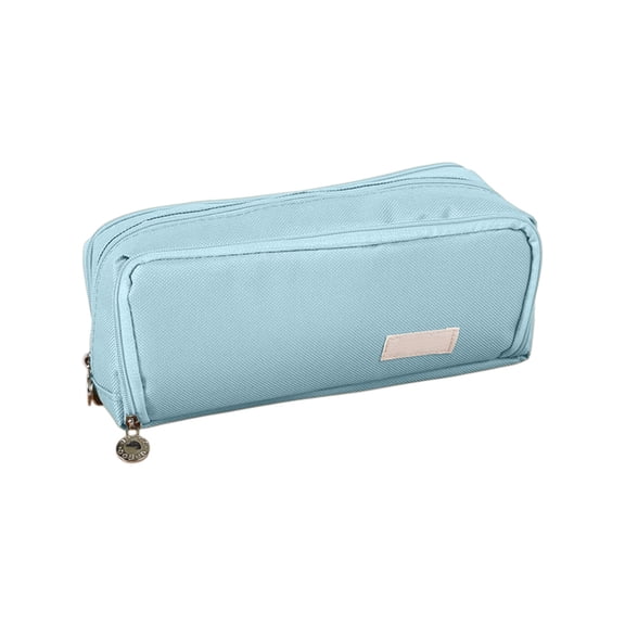 Large Pencil Pouch with 2 Zippered Compartments, Oxford Fabric Pencil Case with Minimalist Solid Design for Office Desk Travel Storage, 9 Inch