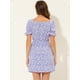 thumbnail image 4 of Vestido Floral Por Encima De La Rodilla Con Cintura Elástica Y Cuello Cuadrado Con Mangas Abullonadas Para Mujer Púrpura L, 4 of 6