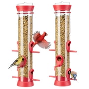 Kingsyard 2 Pack Tube Bird Feeders for Outdoors Hanging, Wild Bird Feeder with 6 Feeding Ports, Easy to Clean & Refill, 2 lbs Seed Capacity, Great for Attracting Finches, Cardinals (Red)