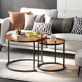 thumbnail image 2 of Coffee Table Nesting Set of Side Set Golden Frame Circular Round and Marble Pattern Wooden Tables Living Room Bedroom Apartment Modern Industrial Simple Nightstand, 2 of 9