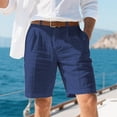 thumbnail image 2 of Dwelliawo Men's Linen Classic Gurkha Shorts Pleat-Front 9" Flat Front with Pockets Shorts Loose Fit Beach Pants Cotton Linen Elastic Waist Relaxed Fit Navy 2XL, 2 of 3