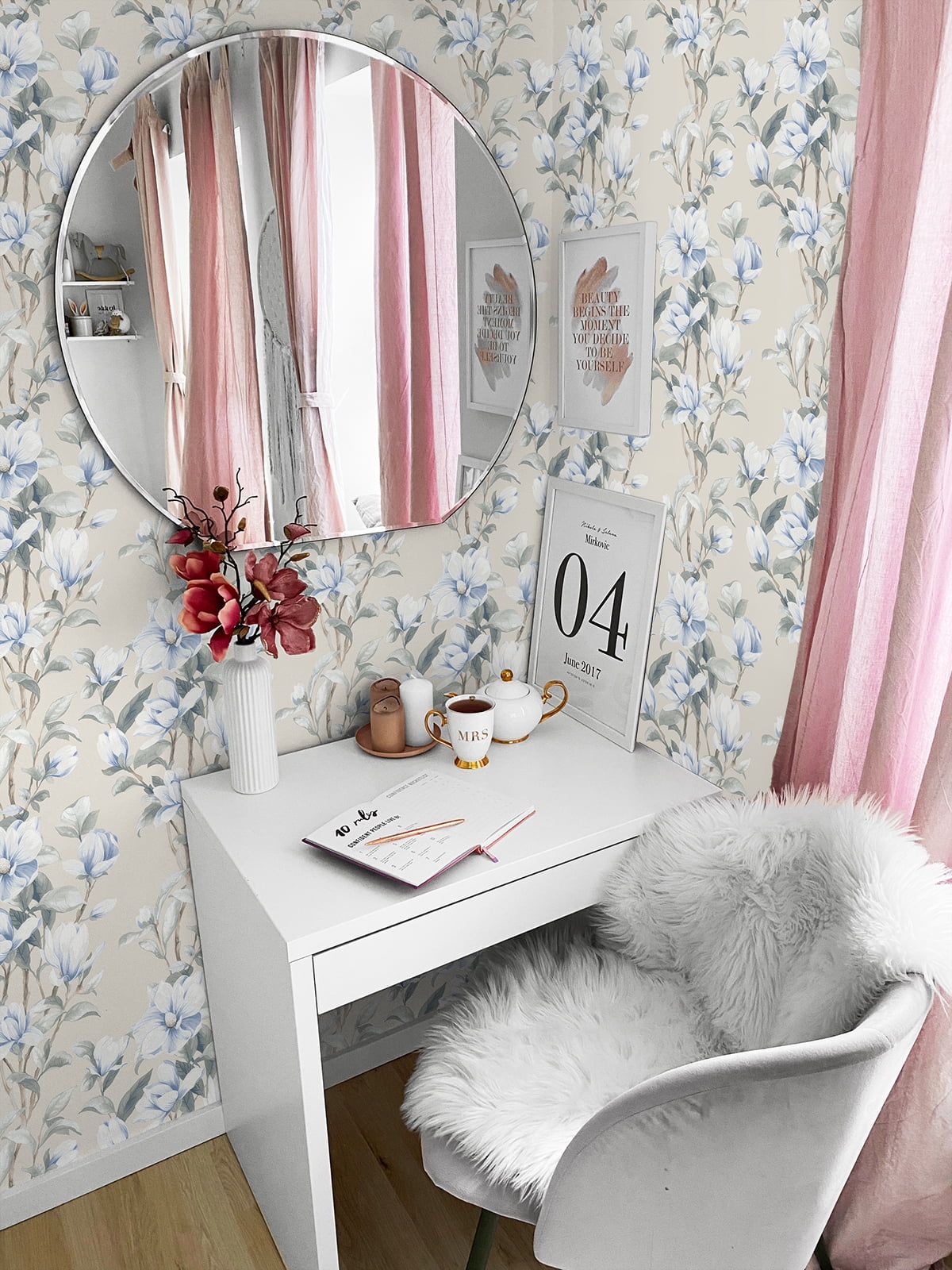NextWall Linen & French Blue Magnolia Trail Peel and Stick Wallpaper