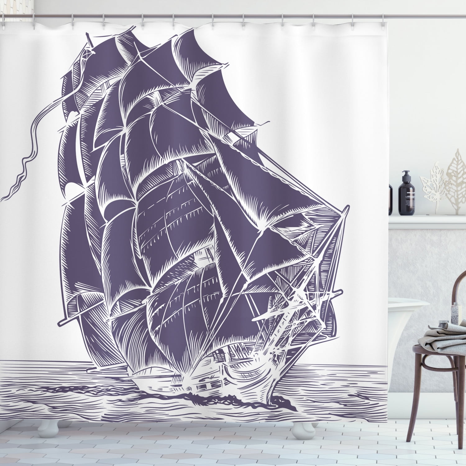 Shower Curtain Creative Bath SAILING BLUE RED WHITE SAILBOAT COTTON 72 by 72 NEW 