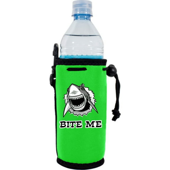 Bite Me Shark Neoprene Water Bottle Coolie (Bright Green)