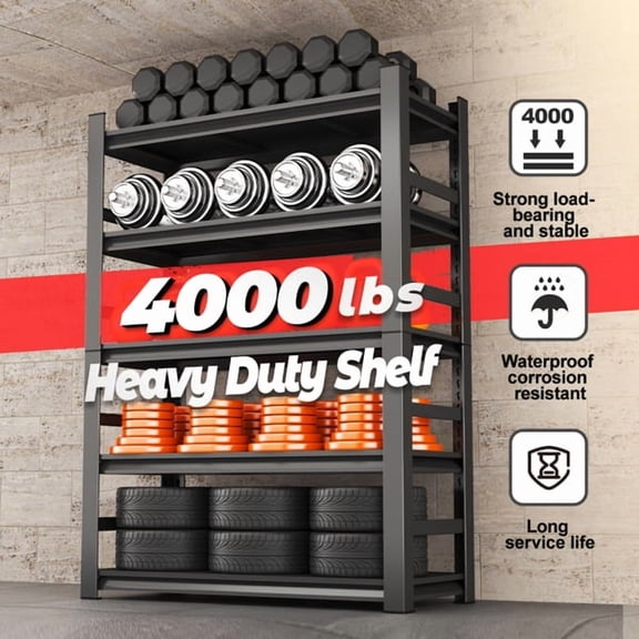 87 "H heavy-duty storage rack, five layer adjustable metal shelf, suitable for tool rooms, garages, supermarkets, etc., black, requiring assembly, 87"H * 47"W * 23.6"D