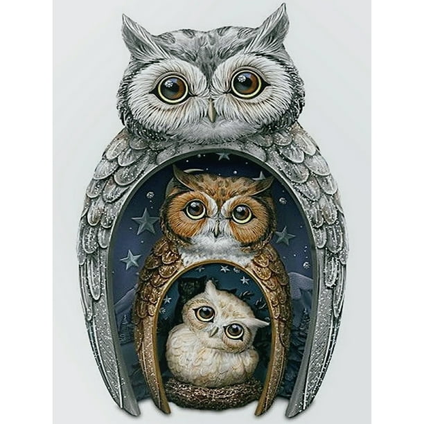 Drill Diamond Painting (DE5961) Búho Nesting Doll 5D Kit de mosaico redondo completo Decoración para el hogar 30x40cm Hugtrwg Para estrenar