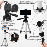 Acuvar 50 Inch Aluminum Camera Tripod with Universal Smartphone Mount + Bluetooth Wireless Remote Control Camera Shutter For all Phone, and Most Smartphones