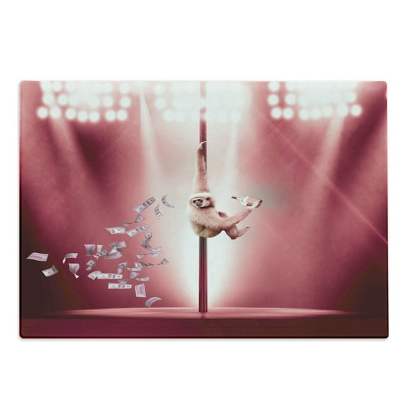 Funny Cutting Board, Monkey on a Pole Whiskey Pastel Colored Composition Whimsical Motif, Decorative Tempered Glass Cutting and Serving Board, in 3 Sizes, by Ambesonne
