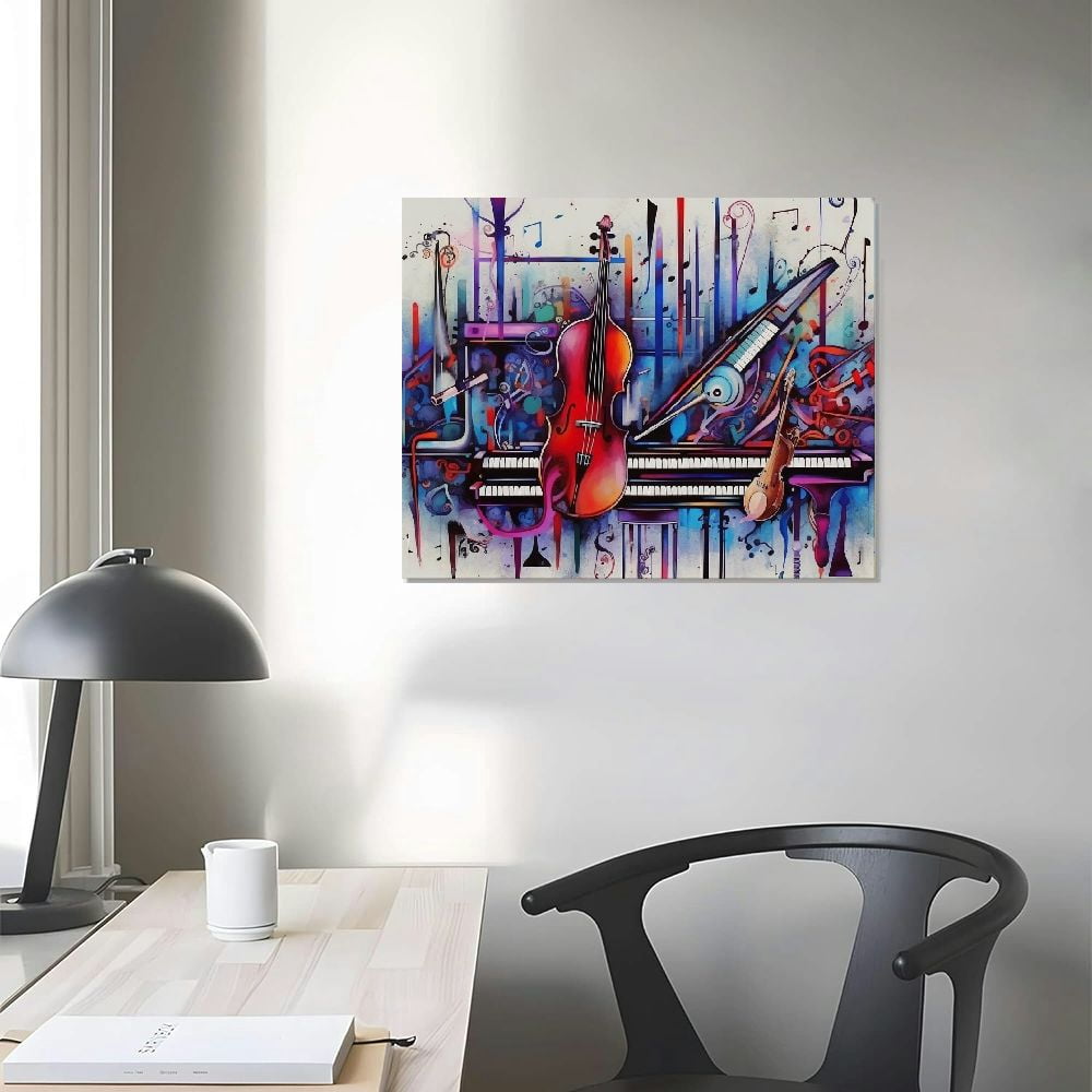 ONETECH Large Wall Art Guitar Saxophone Abstract Canvas