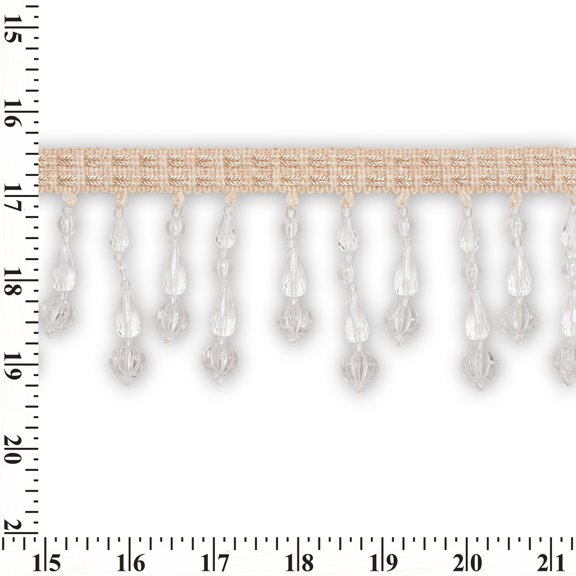 Medium Teardrop Beaded Rhinestone Tassel Fringe 3.5" Wide Polyester Trim Sold By The Yard - Champagne