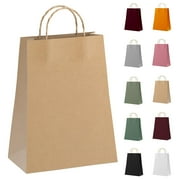 Brown Kraft Paper Bags with Handles Bulk, 5.25 x 3.75 x 8 Inch. Pack of 50 Foldable Shopping Bag, 150 GSM. Kraft Paper Gift Bags with Handles. Gift Gag Bulk for Wedding favors, Valentines Day