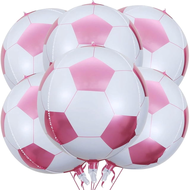 Yanonmyfd 6 Pack Giant 22 Inch Soccer Foil Balloons 4D Sephere Mylar Football Balloons Helium Metallic Balloons for Birthday Party Sports Themed World Cup Party Decorations,6pcs 22 Inch Pink Soccer