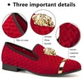 thumbnail image 3 of Loafers for Men Men's Rhombus Velvet Loafers Red Wedding Dress Shoes Men's Gold Buckle, Red-09, 11 US, 3 of 5