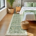 thumbnail image 3 of MJIAexp 2'x8' Boho Runner Rug,Non Slip Washable Floral Hallway Runner Rug with Rubber Backing, Low Pile Faux Wool Distressed Carpet for Kitchen, Laundry, Bedroom, Entrance,Green, 3 of 8