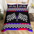 thumbnail image 2 of Erosebridal Race Gamer Comforter Cover Queen, Racing Car Bedding Queen Size, Geometry Stripes Decor, Reversible 3 Pieces（No Comforter）, 2 of 7