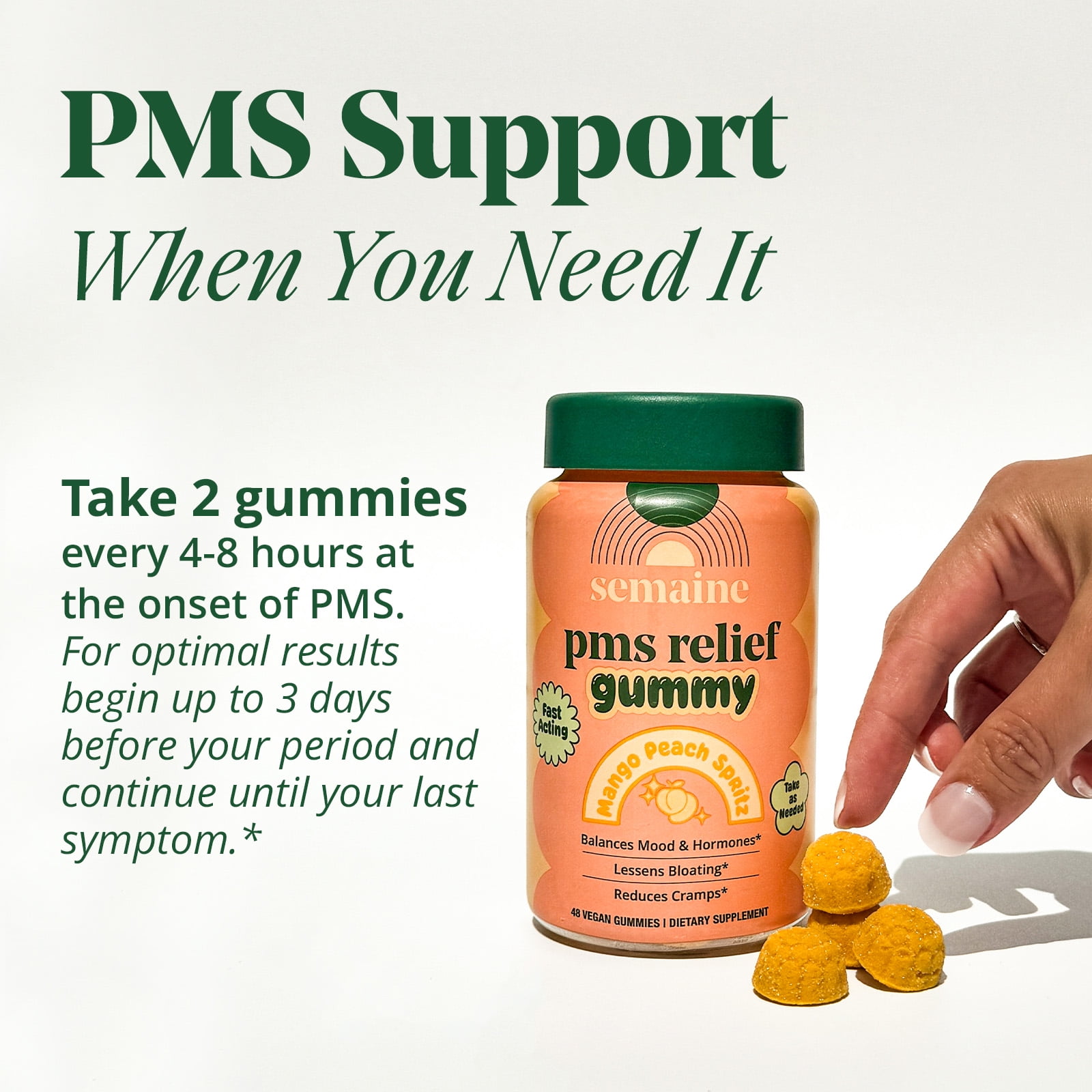 Semaine PMS Relief Gummy 48 Count – Take on Your Period for Cramps & Uplift Mood with Lemon Balm