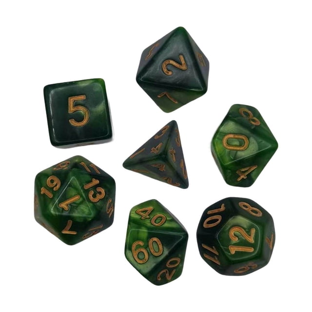 7 Pieces Polyhedral Dices Set family board game polyhedral Durable Board Game Props for Card Game Cafe Green