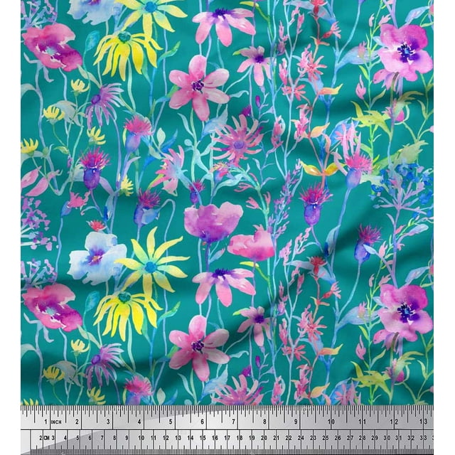 Soimoi Poly Georgette Fabric Flower Watercolor Print Fabric by The Yard 52 Inch Wide