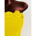 thumbnail image 6 of Yellow Womens Fitted Asymmetrical Hem 3D Floral Bandeau Dress, Ruched Body with Layered Ruffle Skirt, 6 of 6