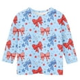 thumbnail image 4 of MKOSPLRT USA Flag Tee Shirt for Kid 3-12 Years 3/4 Sleeve Crew Neck 4th of July Shirts Cute Bow Stars Striped Graphic Tees for Girl Boy, 4 of 5