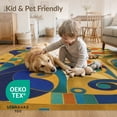 thumbnail image 3 of ODIKA 4'x6' Blue Gold Abstract Cat with Florals Washable Area Rug Art Deco Inspired Geometric Design for Home Office, Under Desk, Non-Slip Chair-Friendly, Flatwoven, 3 of 6