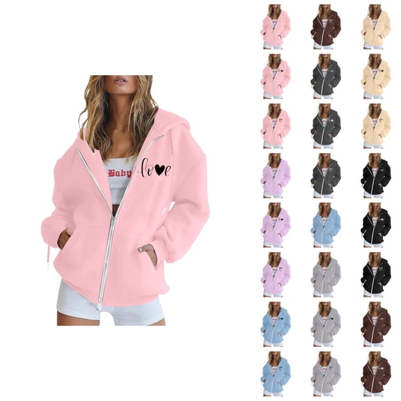 Hoodies for Women 2025 Valentines Y2K Graphic Hoodie Zip Up Hoodie with Pockets Hooded Sweatshirt Women Jacket