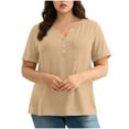thumbnail image 6 of Womens Blouse Plus Size V-Neck Short Sleeve Solid Color Button-up Women Fashion Clothing Beach Vacation Clothes Travel Business Casual Outfits, 6 of 10