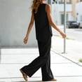 thumbnail image 4 of ibuvkizy Linen Outfit Set Women 2 Piece Sleeveless Round Neck Asymmetrical Hem Tank Tops and High Waist Wide Leg Pants with Pockets and Drawstring,Casual Loose Lounge Sets for Summer Beach Vacation, 4 of 7