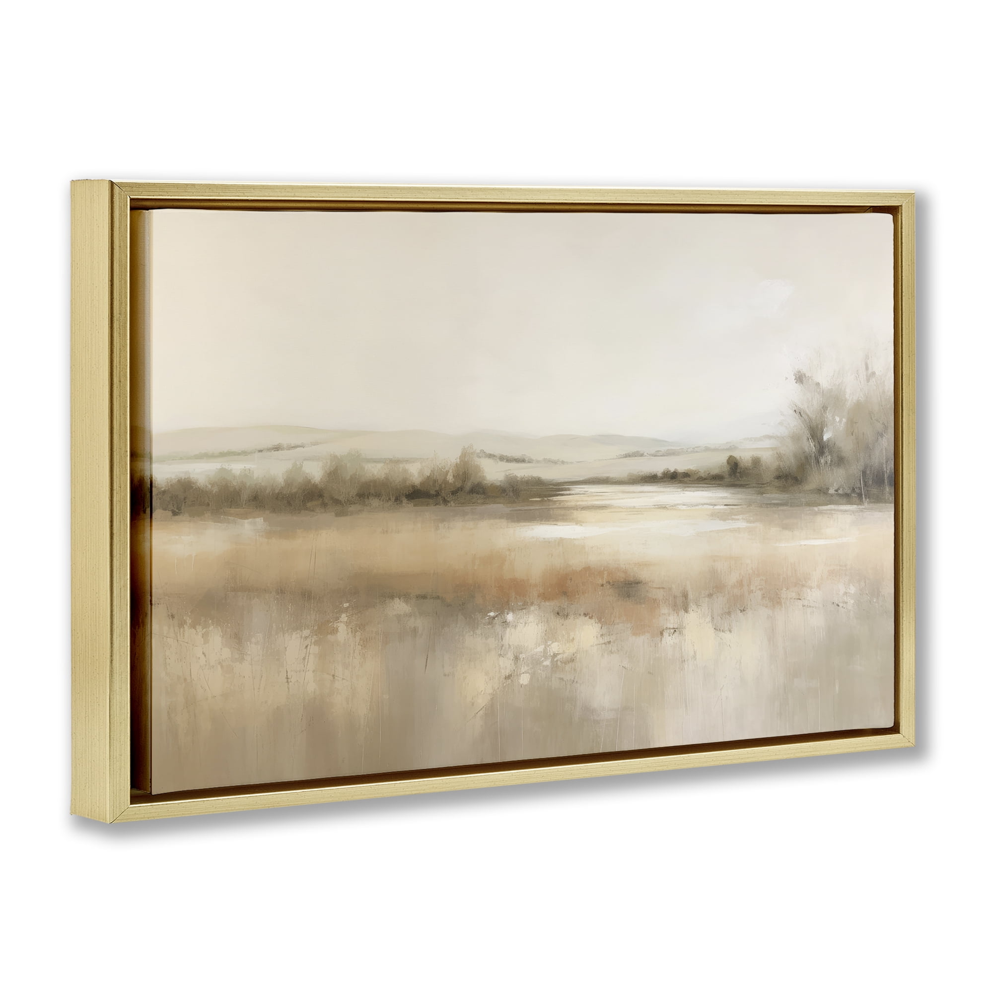 Stupell Industries Reflective Beige Countryside Landscape & Nature Painting Gold Floater Framed Canvas Art Print Wall Art, 31 x 21