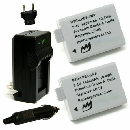 Replacement for Canon EOS 500D Battery (2-Pack 1400mAh) and Charger