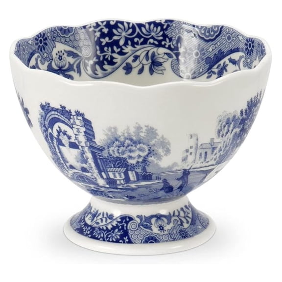 Blue Italian Footed Bowl | Made of Porcelain | Berries, Sweets, and Chocolate Bowl | Scalloped Edge | Measures 4.75-Inch | Dishwasher and Microwave Safe