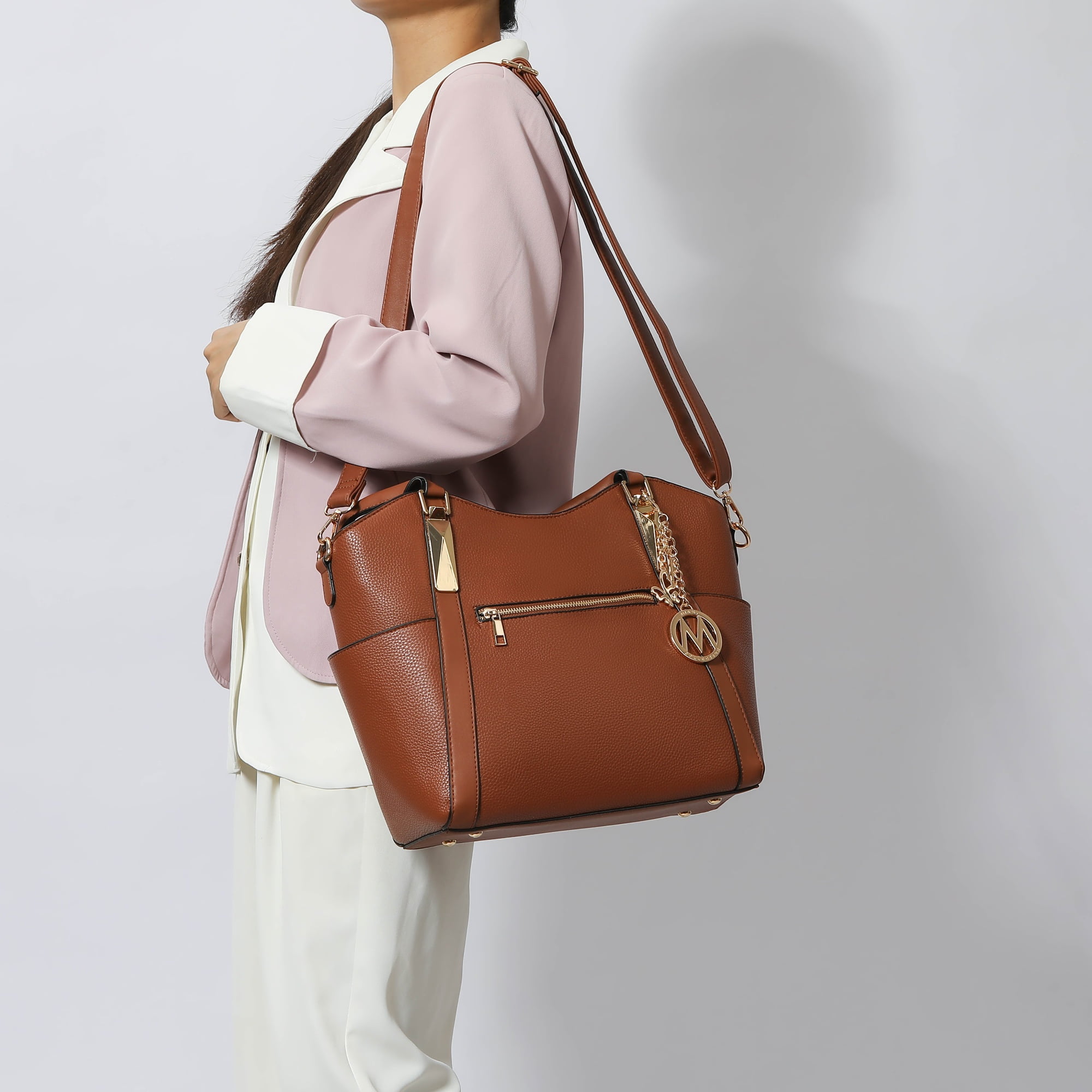 MKF Collection Janise Women's Tote Bag,Solid Shoulder Bag Handbag Purse by Mia K - Cognac