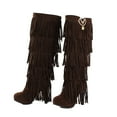 thumbnail image 5 of Fesfesfes Fuzzy Boots for Women Shoes Retro Solid Color Ethnic Style Suede Fringed Metal Decoration Female High US:4(34), 5 of 8