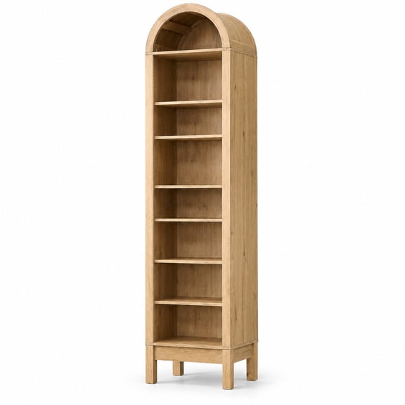 71" Tall Arched Bookshelf, 8-Tier Arch Bookcase Natural - Modern Farmhouse Wooden Bookshelf with Adjustable Storage and Open Display Shelves for Living Room Office