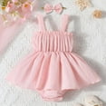 thumbnail image 2 of 0-3 Month Dresses for Baby Girl Baby Girl Gifts, Infant Girl Flower Texture Solid Color Fabric Sleeveless Dress + Hairband Two-Piece Set, 2 of 8