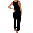 thumbnail image 4 of SAYOO Women's Sleeveless Solid Color Button Jumpsuit with Pockets, Black, L, 4 of 6