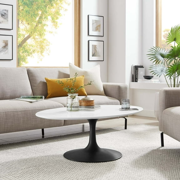 Modway Lippa 42" Oval Coffee Table in Black White