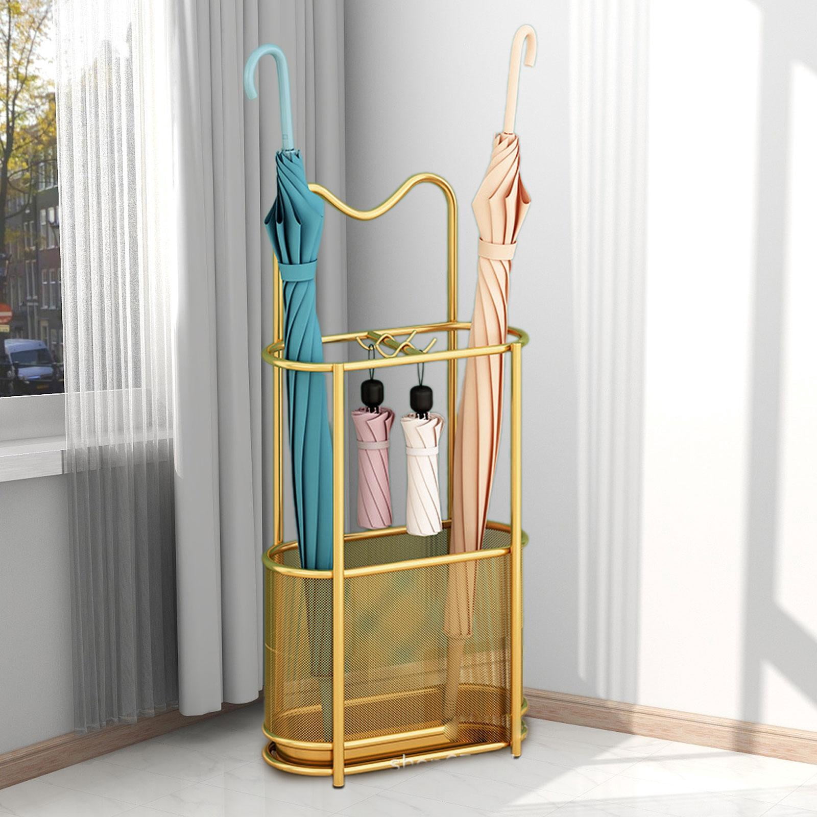 Fiocias Umbrella Rack Stand Holder Bin Iron Organizer Storage Rack Umbrella Stand Holder gold
