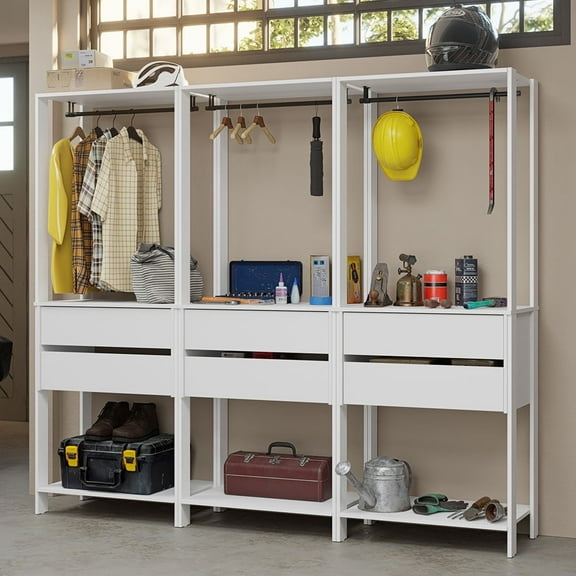 Madesa Garage Storage Cabinet 6-Drawer Tool Organizer with Hanging Space 82" - White