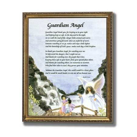 Guardian Angel Picture Frame - African American Black Guardian Angel Chilrden On Bridge Religious Wall Picture Gold Framed Art Print