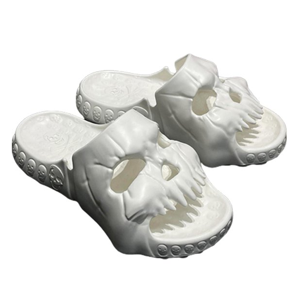 Zapatillas de plataforma de almohada de verano con parte inferior gruesa deslizantes de una sola banda con diseño de Calavera para mujeres y hombres para interiores y exteriores