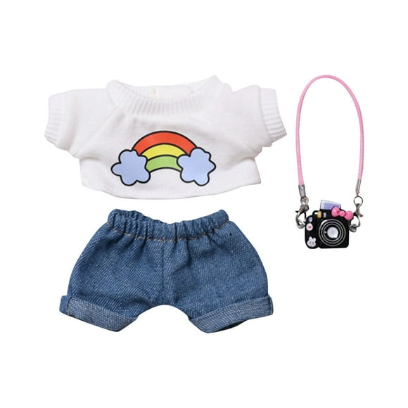 Conjunto De Muñecas Rainbow Camiseta Blanca + Vaqueros Ropa Para Bebés Conjunto De Ropa Para Muñecas De Tela Accesorios Desmontables Conjunto De Tres Piezas 10 Cm Ropa De Moda Para Bebés